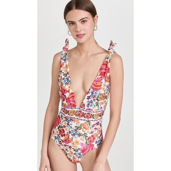 💕FARM RIO💕 Spring Bananas One Piece Swimsuit ~ Spring Bananas Print XS NWT - Picture 1 of 16